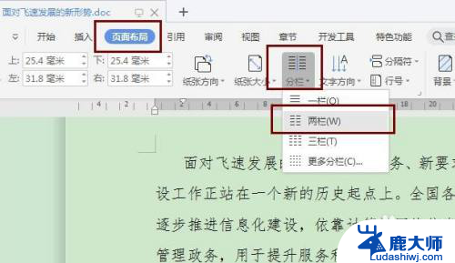 设置页面为两栏 word文档如何分为左右两栏